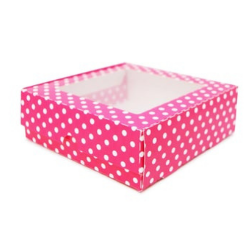 Flip Lid Windowed Boxes Made with Recycled Material -Pink or PolkaDot Color